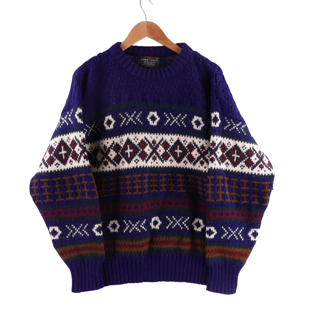 Lord Jeff Vintage Fair Isle Wool Better Sweater Mens L Blue Made in USA